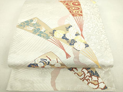平和屋着物◎六通柄袋帯 唐織 扇面花文 金銀糸 逸品 DAAJ4674tw