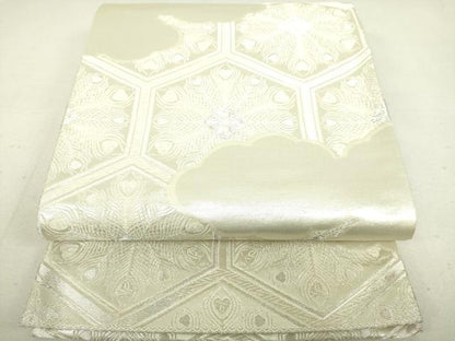平和屋着物◎六通柄袋帯 亀甲孔雀羽花文 銀糸 逸品 DAAJ4680tw