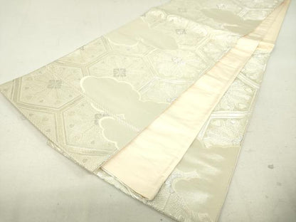 平和屋着物◎六通柄袋帯 亀甲孔雀羽花文 銀糸 逸品 DAAJ4680tw