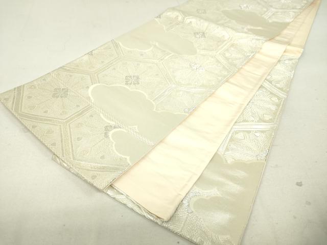 平和屋着物◎六通柄袋帯 亀甲孔雀羽花文 銀糸 逸品 DAAJ4680tw