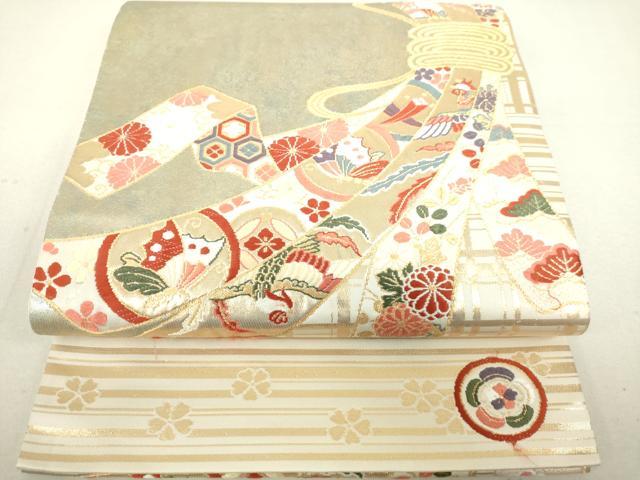 平和屋着物◎六通太鼓柄袋帯 唐織 束ね熨斗花蝶文 金糸 引箔 逸品 DAAJ4690tw