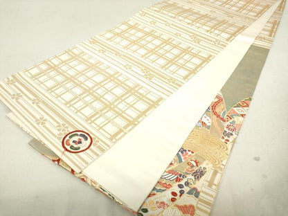 平和屋着物◎六通太鼓柄袋帯 唐織 束ね熨斗花蝶文 金糸 引箔 逸品 DAAJ4690tw