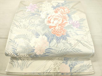 平和屋着物◎六通柄袋帯 唐織 草花文 銀糸 逸品 DAAJ4712tw
