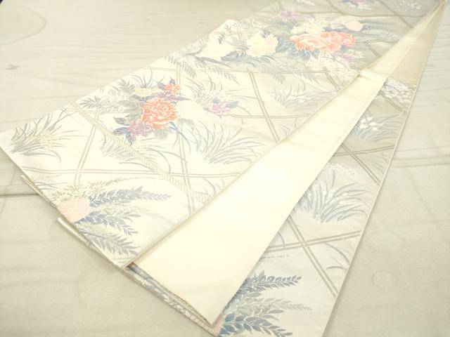 平和屋着物◎六通柄袋帯 唐織 草花文 銀糸 逸品 DAAJ4712tw