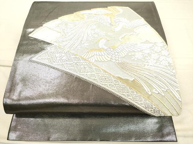 平和屋着物◎六通太鼓柄袋帯 唐織 扇面鳳凰花文 金銀糸 逸品 DAAJ4736tw