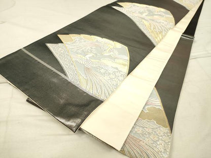 平和屋着物◎六通太鼓柄袋帯 唐織 扇面鳳凰花文 金銀糸 逸品 DAAJ4736tw