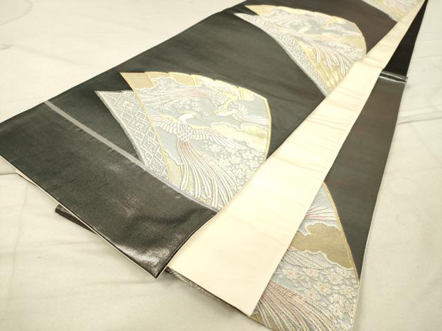 平和屋着物◎六通太鼓柄袋帯 唐織 扇面鳳凰花文 金銀糸 逸品 DAAJ4736tw
