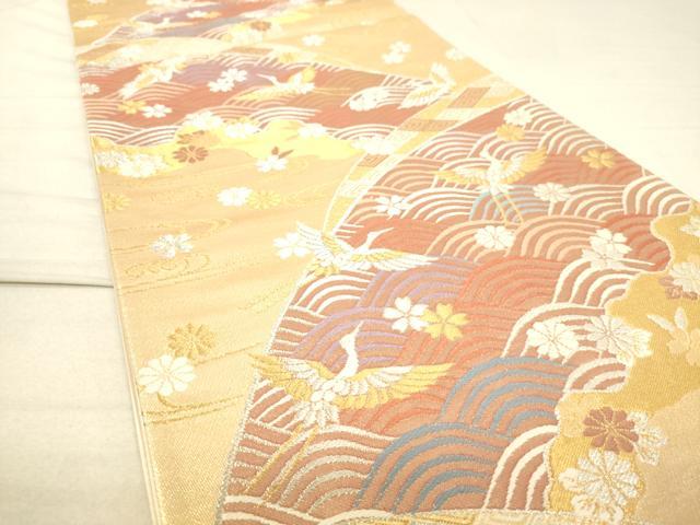 平和屋着物◎六通柄袋帯 唐織 飛鶴吉祥花文 金銀糸 逸品 DAAJ4744tw