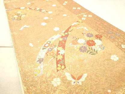 平和屋着物◎六通柄袋帯 唐織 籬花蝶文 金糸 引箔 鈴乃屋扱い 逸品 DAAJ4746tw
