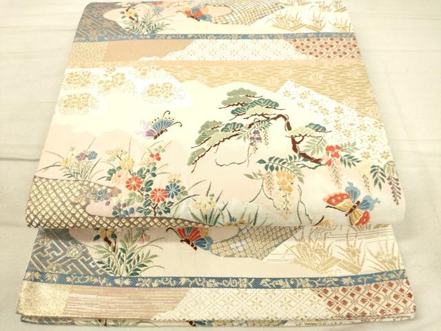 平和屋着物◎六通柄袋帯 唐織 彩蝶喜游 金糸 逸品 DAAJ4747tw