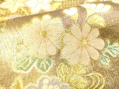 平和屋着物●六通太鼓柄袋帯　草花文　金糸　正絹　逸品　DAAJ5543du