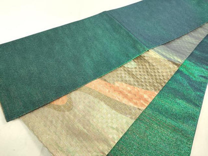 平和屋着物●両面 太鼓柄袋帯 刺繍 流水花文 金糸 正絹 逸品 DAAJ5553du