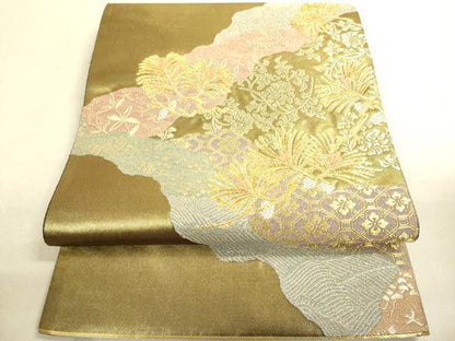 平和屋着物●六通柄袋帯　道長つなぎ松　金糸　引箔　正絹　逸品　DAAJ5572du