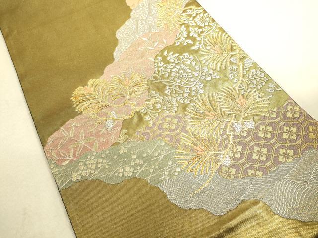 平和屋着物●六通柄袋帯　道長つなぎ松　金糸　引箔　正絹　逸品　DAAJ5572du