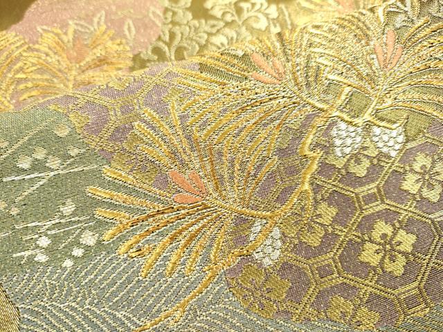 平和屋着物●六通柄袋帯　道長つなぎ松　金糸　引箔　正絹　逸品　DAAJ5572du