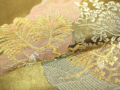 平和屋着物●六通柄袋帯　道長つなぎ松　金糸　引箔　正絹　逸品　DAAJ5572du