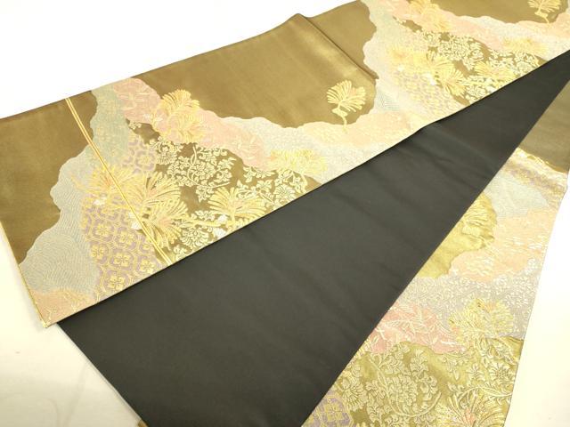 平和屋着物●六通柄袋帯　道長つなぎ松　金糸　引箔　正絹　逸品　DAAJ5572du