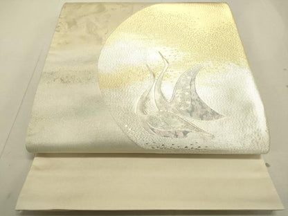 平和屋着物●太鼓柄袋帯 双鶴 金銀糸 正絹 逸品 DAAJ5871du