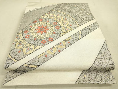 平和屋着物●六通柄袋帯 花唐草絵皿文 金銀糸 正絹 逸品 DAAJ6020fe
