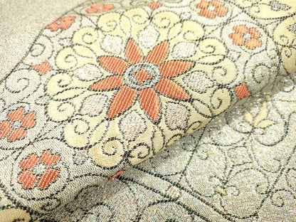 平和屋着物●六通柄袋帯 花唐草絵皿文 金銀糸 正絹 逸品 DAAJ6020fe
