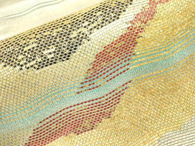 平和屋着物●六通太鼓柄袋帯 霞文 金銀糸 正絹 逸品 DAAJ6483fe