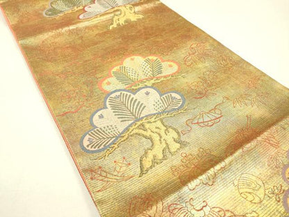 平和屋着物●六通柄袋帯 唐織 宝尽くし松文 金糸 引箔 正絹 逸品 DAAJ6535fe