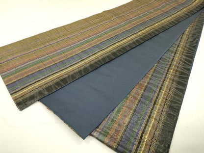 平和屋着物●全通柄袋帯 櫛織 間道 金糸 正絹 逸品 DAAJ6592fe