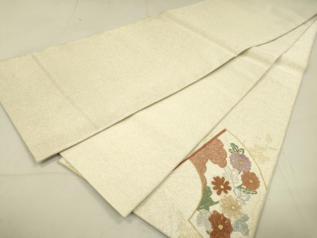 平和屋着物●綴れ 太鼓柄袋帯 刺繍 扇面花文 金銀彩 正絹 逸品 DAAJ6593fe