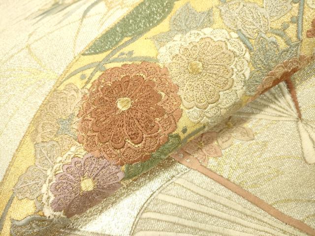 平和屋着物●綴れ 太鼓柄袋帯 刺繍 扇面花文 金銀彩 正絹 逸品 DAAJ6593fe