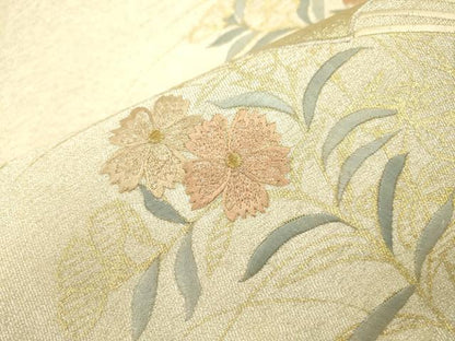 平和屋着物●綴れ 太鼓柄袋帯 刺繍 扇面花文 金銀彩 正絹 逸品 DAAJ6593fe