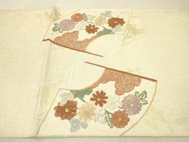 平和屋着物●綴れ 太鼓柄袋帯 刺繍 扇面花文 金銀彩 正絹 逸品 DAAJ6593fe