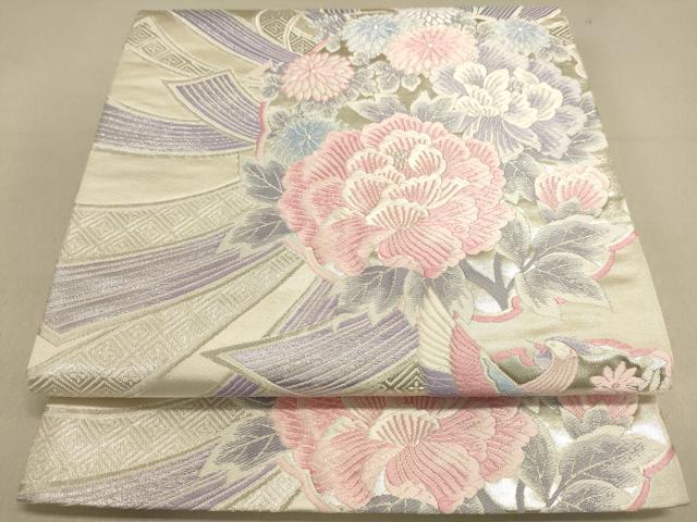 平和屋着物◎六通柄袋帯 牡丹小花丸文 銀糸 正絹 逸品 DAAJ7587fc
