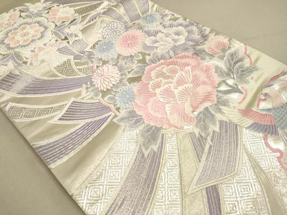 平和屋着物◎六通柄袋帯 牡丹小花丸文 銀糸 正絹 逸品 DAAJ7587fc