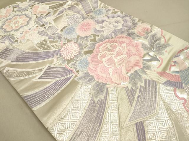 平和屋着物◎六通柄袋帯 牡丹小花丸文 銀糸 正絹 逸品 DAAJ7587fc