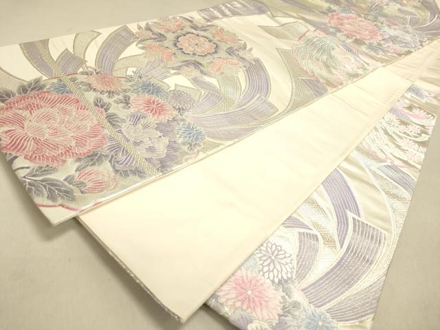 平和屋着物◎六通柄袋帯 牡丹小花丸文 銀糸 正絹 逸品 DAAJ7587fc