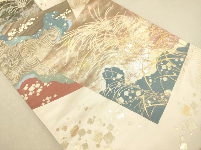 平和屋着物◎六通柄袋帯 四季重ね色紙図 金糸 引箔 正絹 逸品 DAAJ7600fc
