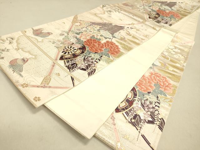 平和屋着物◎六通柄袋帯 唐織 几帳花車文 金糸 正絹 逸品 DAAJ7617fc