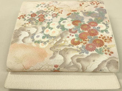 平和屋着物◎太鼓柄袋帯 風景花文 金銀彩 正絹 逸品 DAAJ7662fc