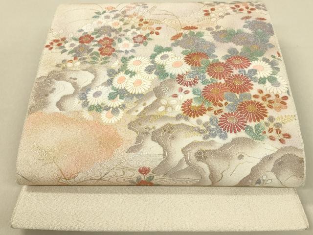 平和屋着物◎太鼓柄袋帯 風景花文 金銀彩 正絹 逸品 DAAJ7662fc