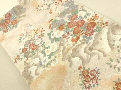 平和屋着物◎太鼓柄袋帯 風景花文 金銀彩 正絹 逸品 DAAJ7662fc
