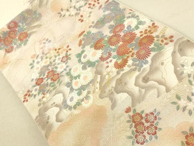 平和屋着物◎太鼓柄袋帯 風景花文 金銀彩 正絹 逸品 DAAJ7662fc