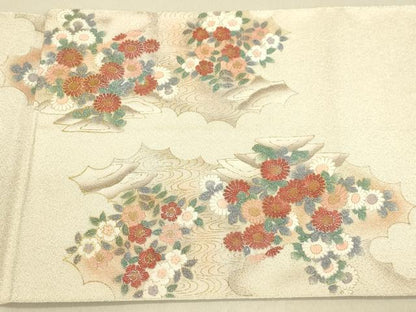 平和屋着物◎太鼓柄袋帯 風景花文 金銀彩 正絹 逸品 DAAJ7662fc
