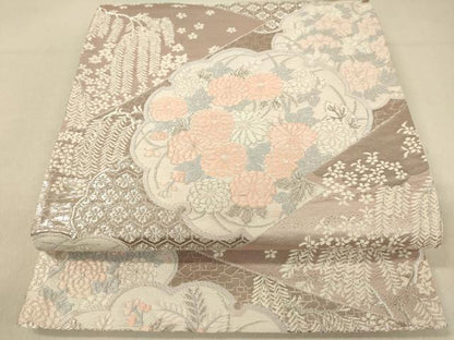平和屋着物◎六通柄袋帯 唐織 松皮菱雪輪花文 銀糸 正絹 逸品 DAAJ7668fc