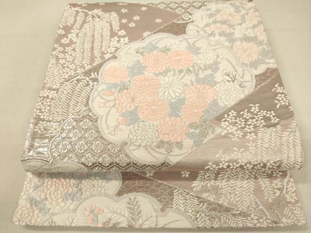 平和屋着物◎六通柄袋帯 唐織 松皮菱雪輪花文 銀糸 正絹 逸品 DAAJ7668fc