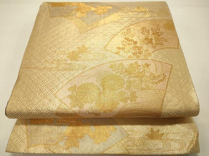 平和屋着物◎佐賀錦 両面 全通柄袋帯 紗綾形流水文 金糸 正絹 逸品 DAAJ7734fc