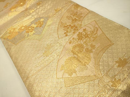 平和屋着物◎佐賀錦 両面 全通柄袋帯 紗綾形流水文 金糸 正絹 逸品 DAAJ7734fc
