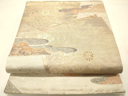 平和屋着物◎六通柄袋帯 色紙重ね吉祥花文 金糸 正絹 逸品 DAAJ7747fc