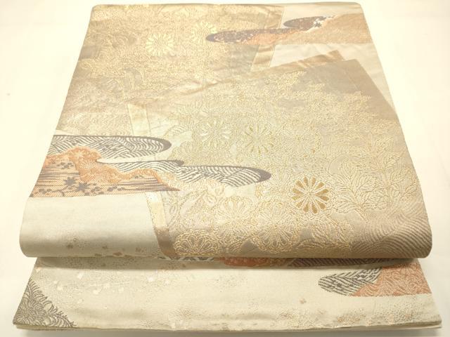 平和屋着物◎六通柄袋帯 色紙重ね吉祥花文 金糸 正絹 逸品 DAAJ7747fc