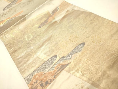 平和屋着物◎六通柄袋帯 色紙重ね吉祥花文 金糸 正絹 逸品 DAAJ7747fc