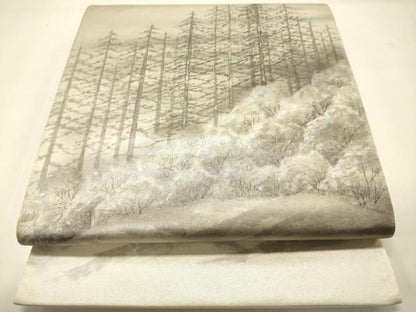 平和屋着物◎太鼓柄袋帯 作家物 手描き 樹林風景文 金糸 正絹 逸品 DAAJ7755fc